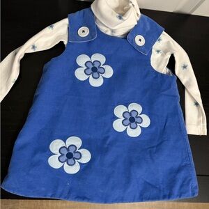 Blue Flower Appliqué Pinafore Dress for Kids